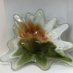 Murano style Art Glass Candy Dish Green Orange Str